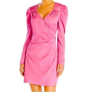 Wayf Pink Long-Sleeve Wrap-Style Mini Dress